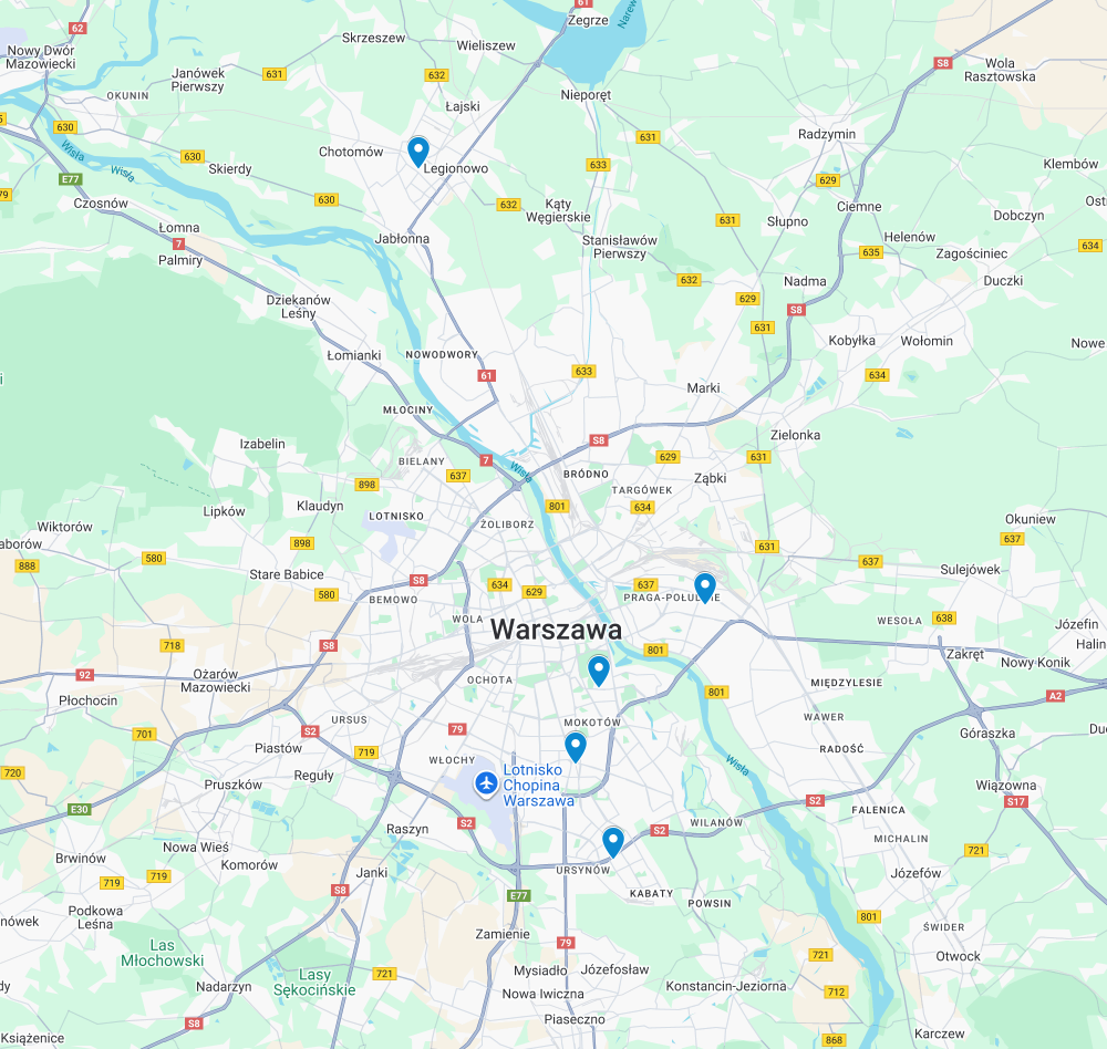 Mapa Polski z lokalizacjami kursów